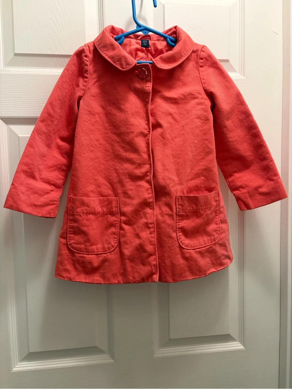 BabyGap Girls Size 5 Coral Corduroy Coat Flower Button Lined Jacket
